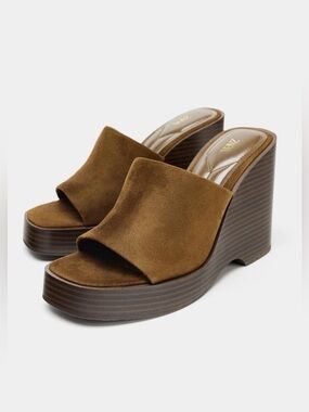 Zara suede platform wedge sandals -brown